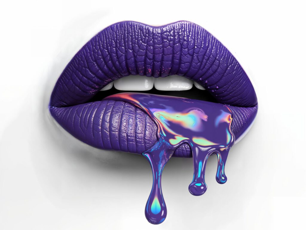 Mystische Lila Lippenkunst, Poster, Kunst Drucke, Wohn Zimmer, Wand Dekor, Druck Vorlage, Arftul Art, AI Digital Art, Illustration
