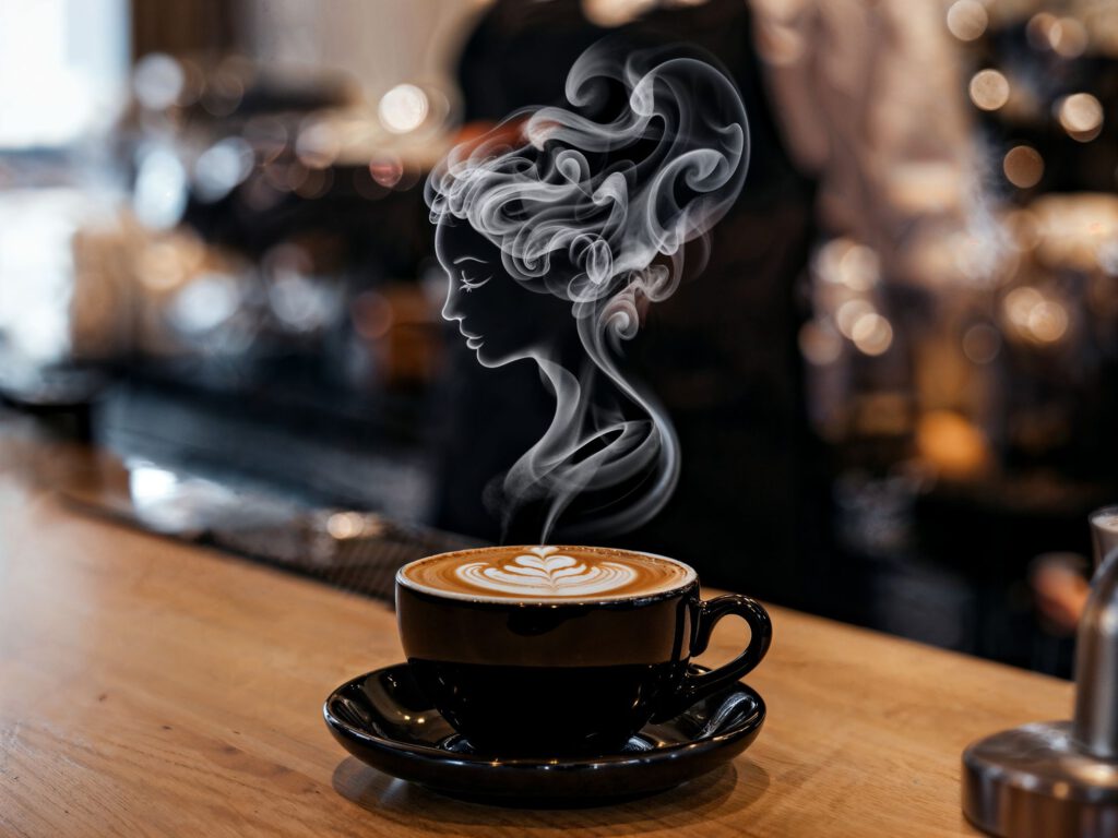 Kaffee Geist, Poster, Kunst Drucke, Wohn Zimmer, Wand Dekor, Druck Vorlage, Arftul Art, AI Digital Art, Illustration